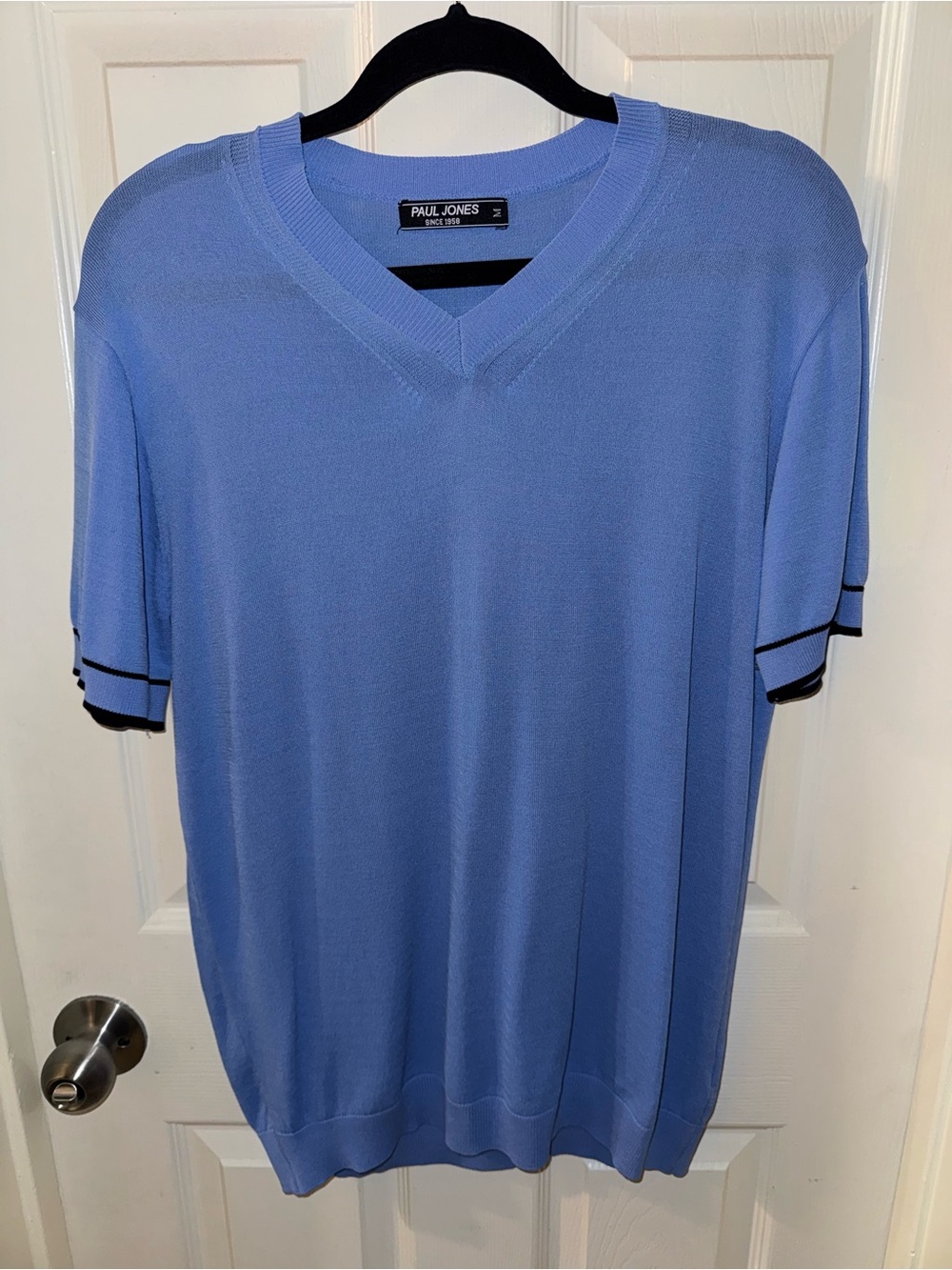 Paul Jones Men’s Sky Blue V-Neck Short Sleeve Sweater